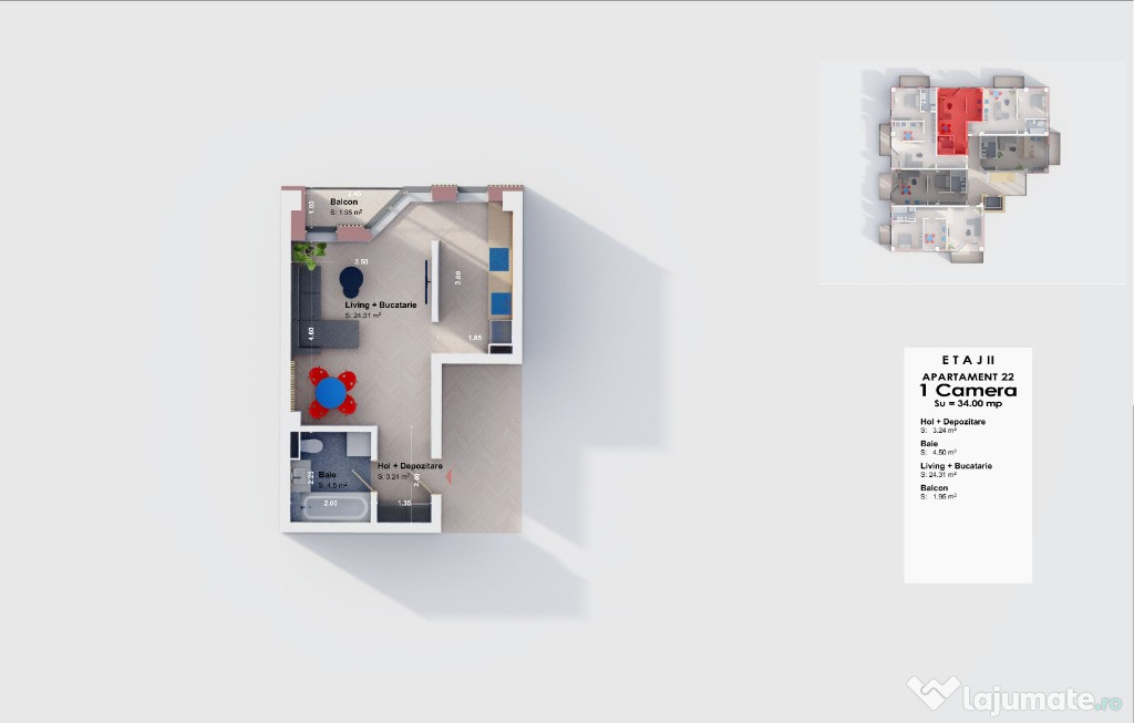 Apartament 1 cam nou 34 m | Comision 0% - 1250 m2 - Pret promo Visani
