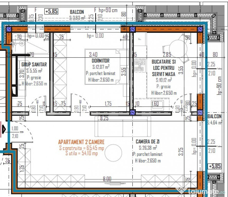 Apartament 2 camere, 54mp, bloc nou, zona Regal, Baciu
