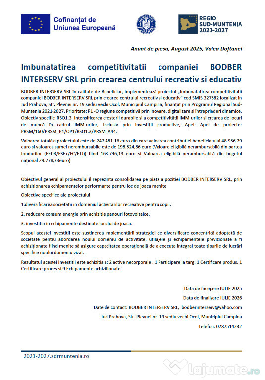 Anunt de presa, August 2025, Valea Doftanei