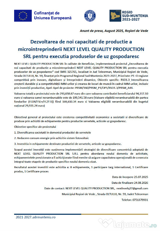 Anunt de presa, August 2025, Roşiori de Vede