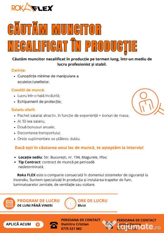 Anunt de angajare muncitor necalificat in productie