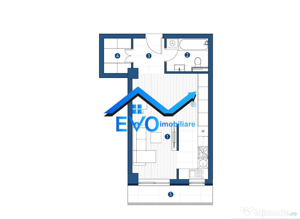 Apartament de , 1 camera, open space, Galata