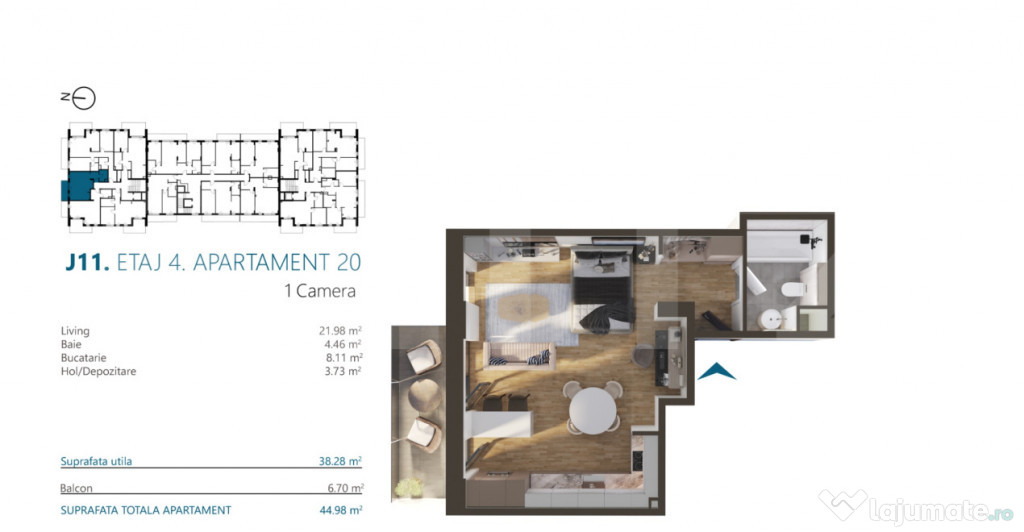 Apartament o camera, 40 mp, etajul 4, Zona Elite