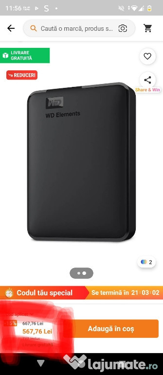 WD Elements HDD extern portabil 4TB USB 3.0 negru