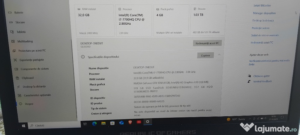 Vând leptop asus Rog gaming,