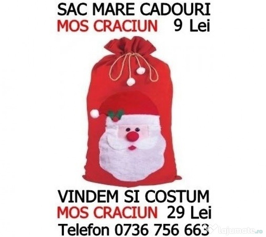 Sac mare cadouri Mos Craciun,averm si Costum Mos Craciun adult,complet