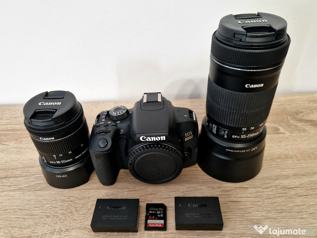 Canon eos 800d bodi + canon 18-55 stm si 55-250 stm