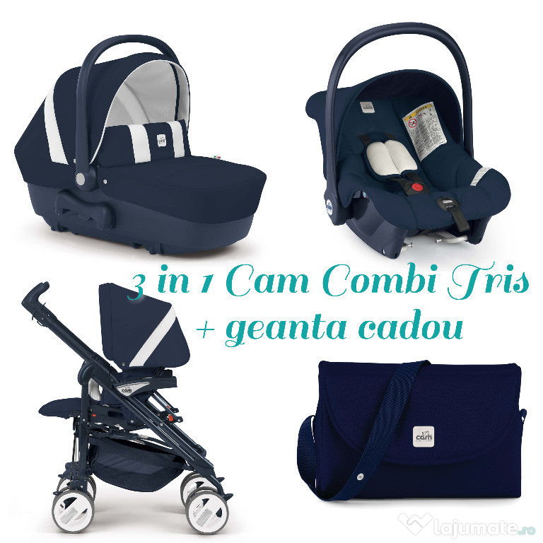 Carucior 3 in 1 Cam Combi Tris, Turcoaz (Carucior, Landou, Scaun Auto)