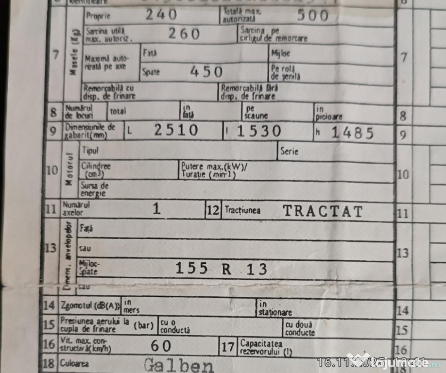 Vand ieftin remorcă pentru autoturism