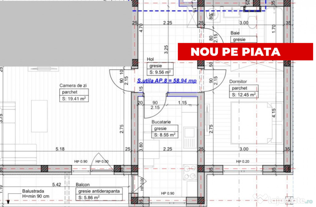Apartament 2 camere decomandat – loc de parcare 59MP