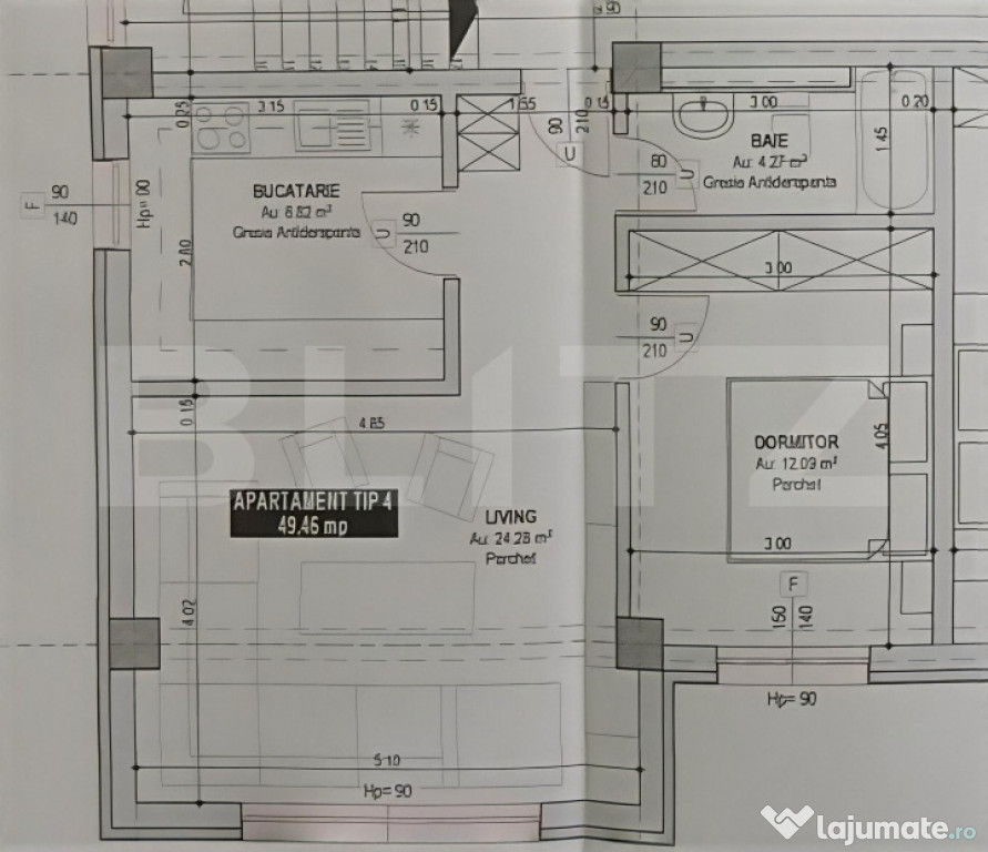 Apartament 2 camere decomandate, 49.45 mp, bloc nou, Burduje