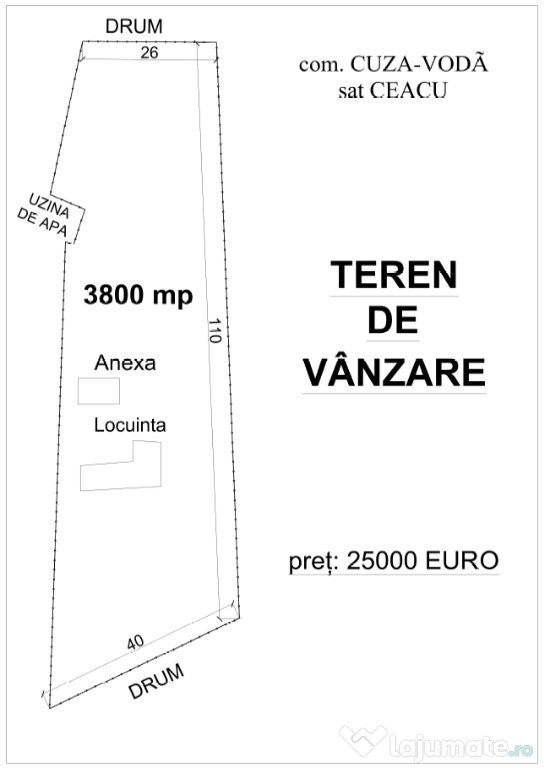 Teren Intravilan 3800mp cu casa in Ceacu, Cuza Voda