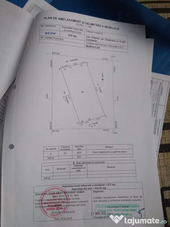 Teren intravilan siminoc 825mp