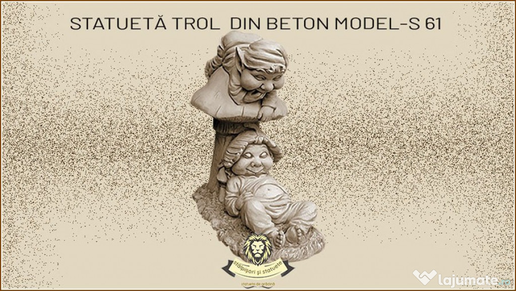 Statuetă troli pe cipercă, gri patinat, model S61.