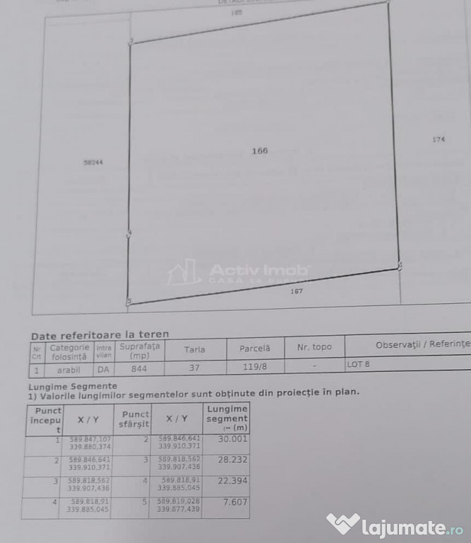Teren de v#226;nzare-Tunari , 844 mp