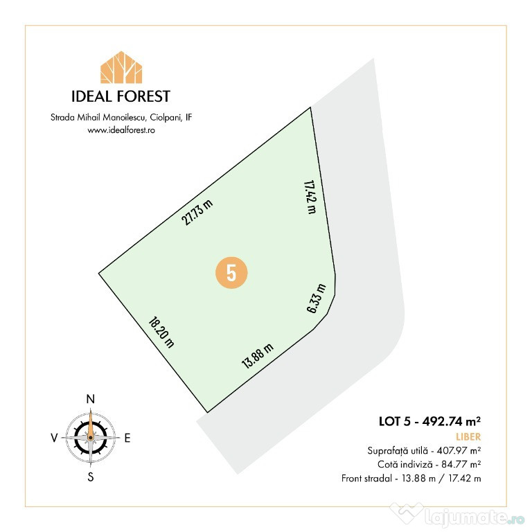 Lot de vanzare 493mp cu deschiderea la Padurea Snagov -Izvorani