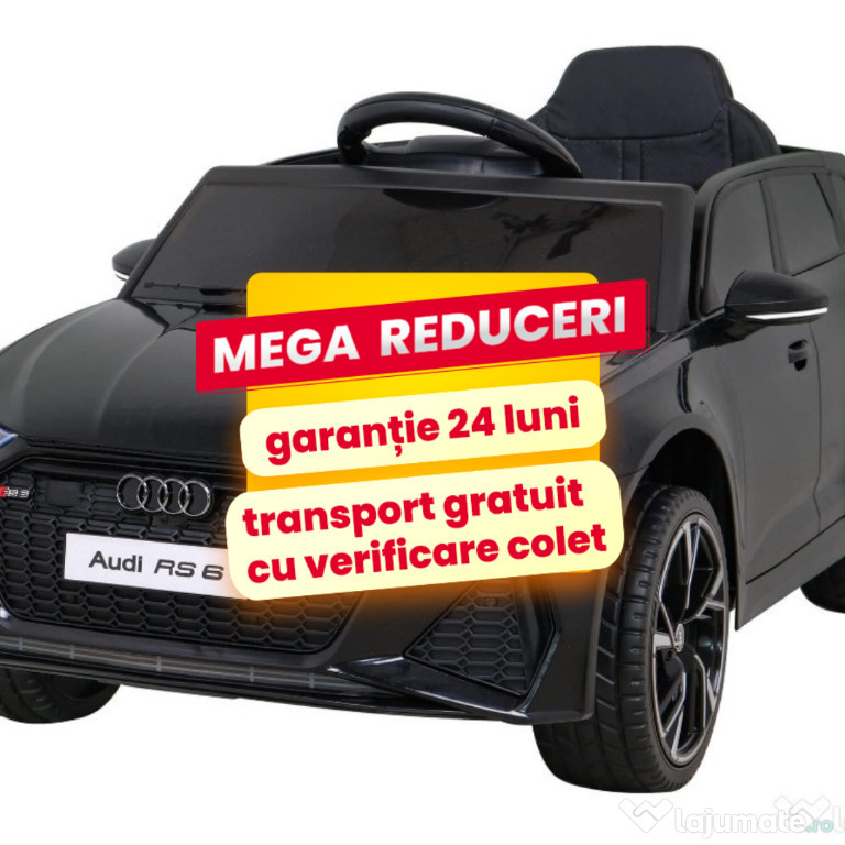 Masinuta Electrica Copii 1-4 Ani Audi RS6,Scaun Piele,Roti Moi #Negru