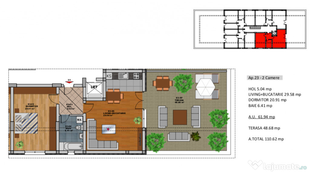 Apartament modern - Penthouse - 64 mp utili + 48 terasa