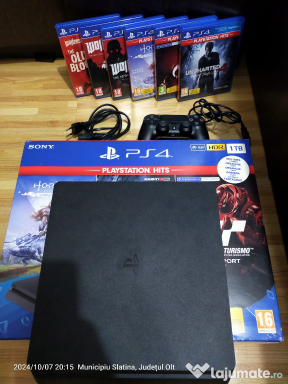 PlayStation 4 Slim 1TB cu 3 jocuri și 1 Controller, plus încă 3 jocuri