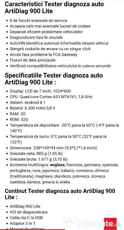 Vând diagnoză auto Artidiag900 Lite