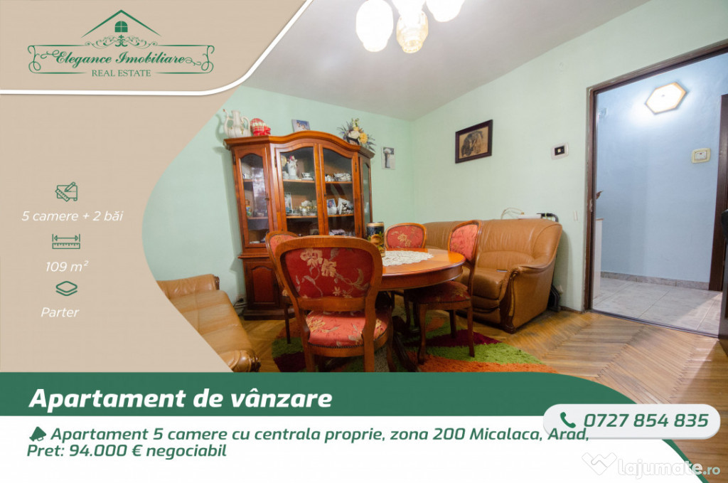 Apartament 5 camere cu centrala proprie, zona 200, Micalaca