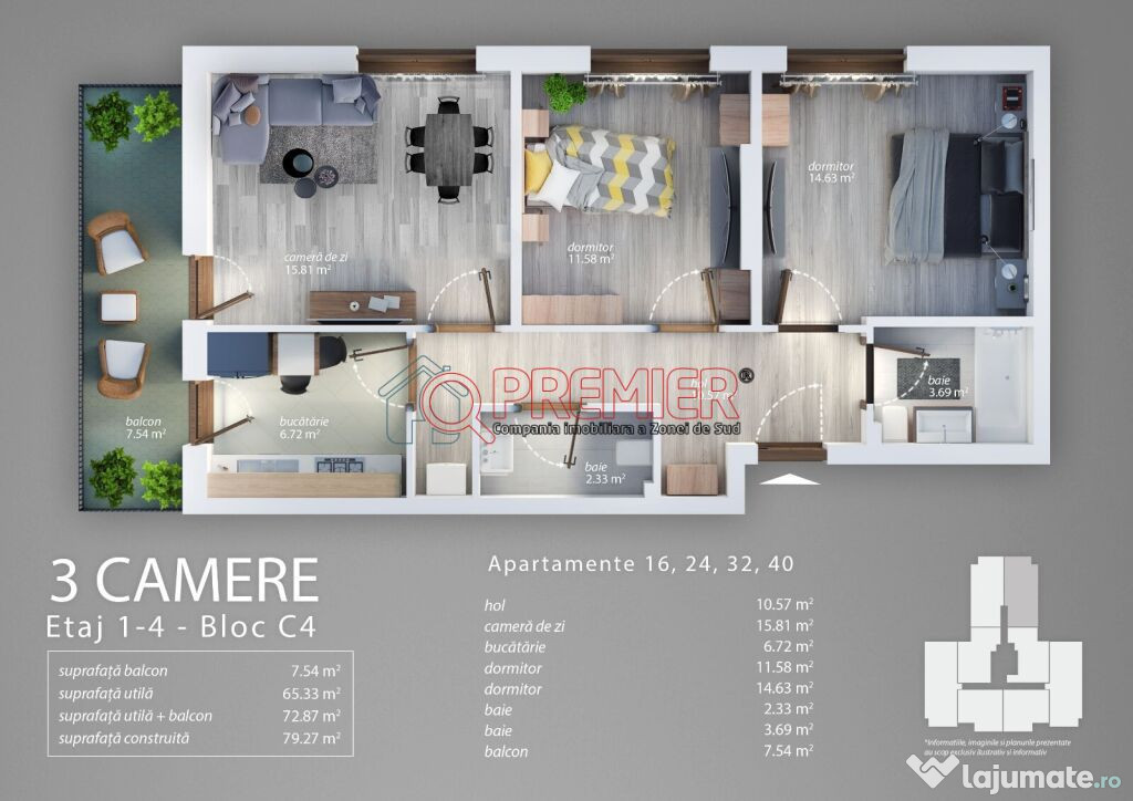 Apartament 3 camere la doar 91.900 Euro - Sector 4 -