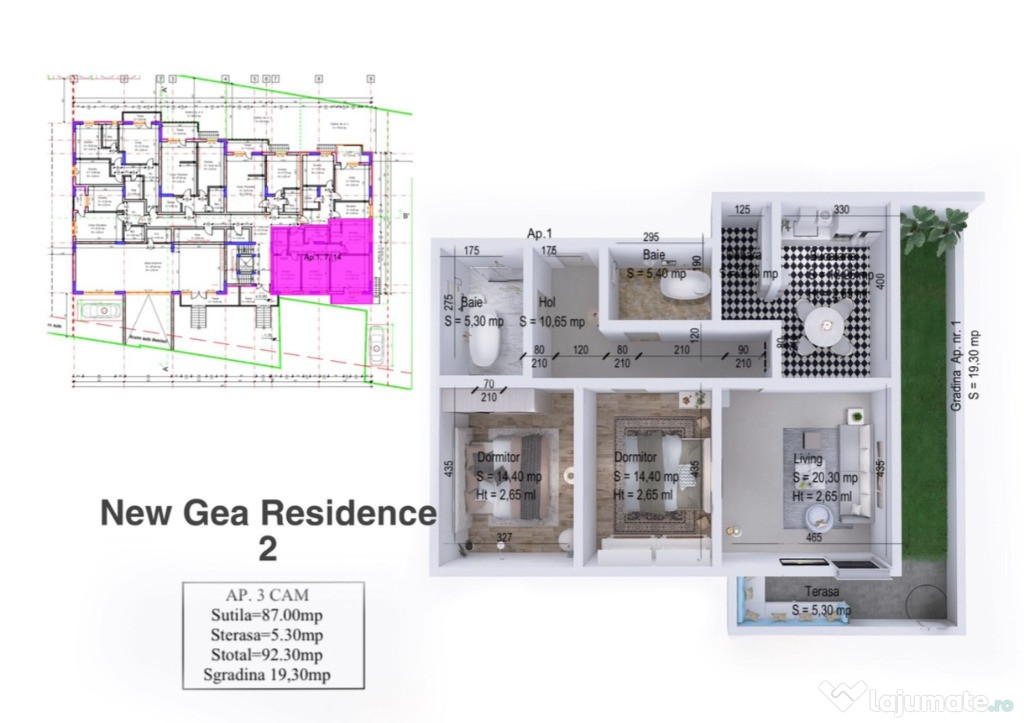 ???? Apartament de vânzare 3 Camere Gradina 20 MP