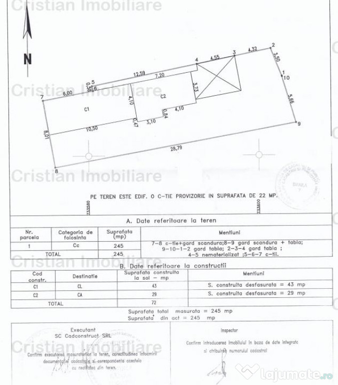 Casa 2 camere teren 245 mp deschidere 9 m la strada Brailit