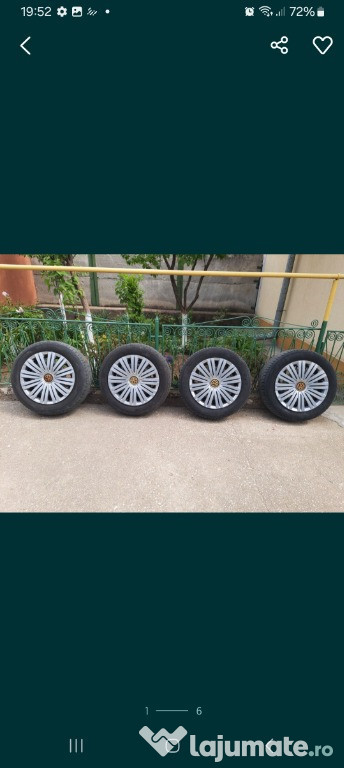 Set 4 roti echilibrate jante otel originale VW, anvelope vara Hankook