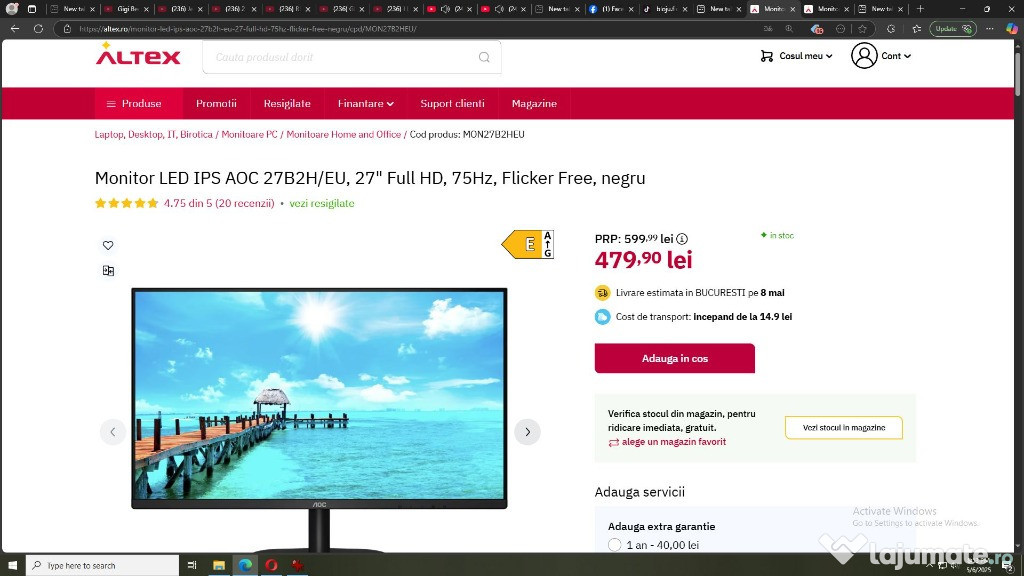 Monitor LED AOC 27" Full HD, 75Hz, Flicker Free, negru