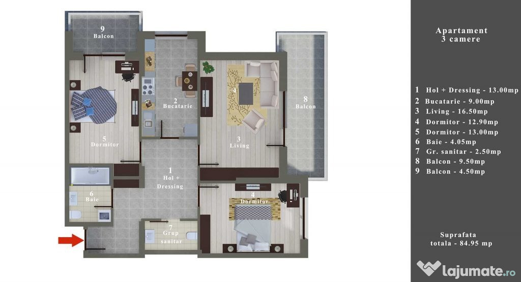 Apartament 3 camere, complet mobilat, Șos. Alexandriei 99D, Bragadiru