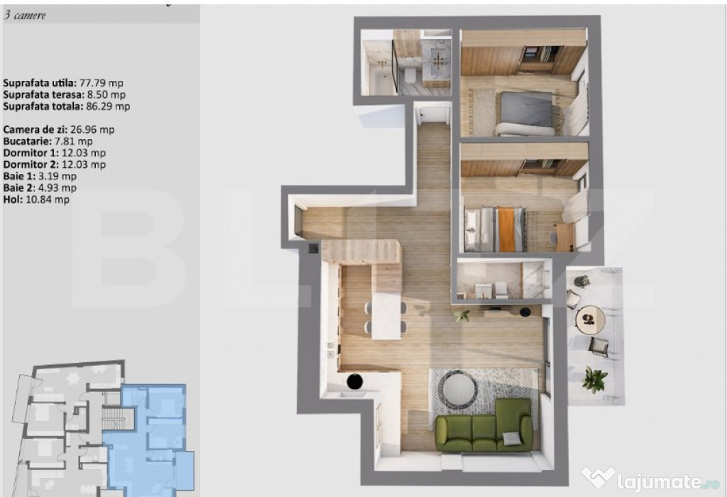 Apartament 3 camere ultracentral, cu logie și finisaje prem