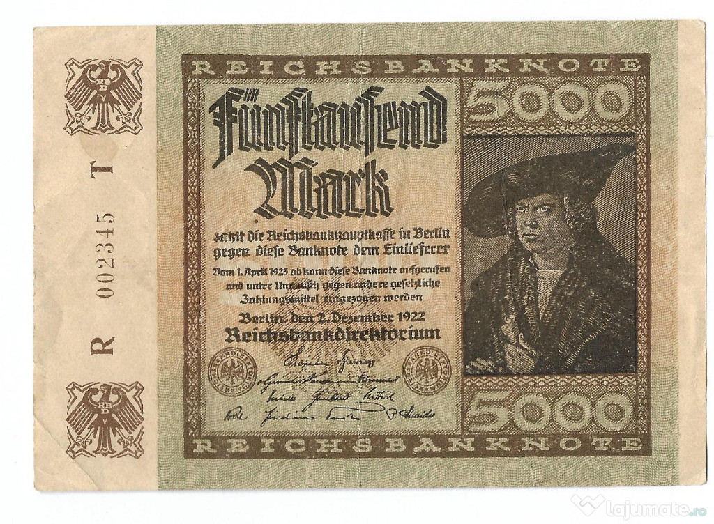 Super bancnota interbelica Germania 5000 marci 1923