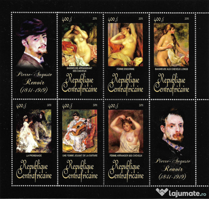 Super timbre colita R. Centrafricana tema arta pictura Renoir