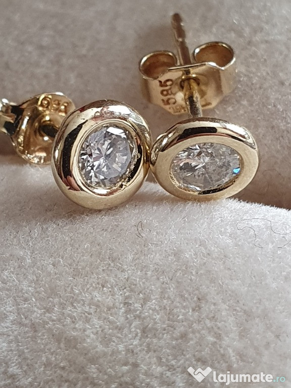 Cercei surub punct aur 14k diamante naturale 0.4ct unisex