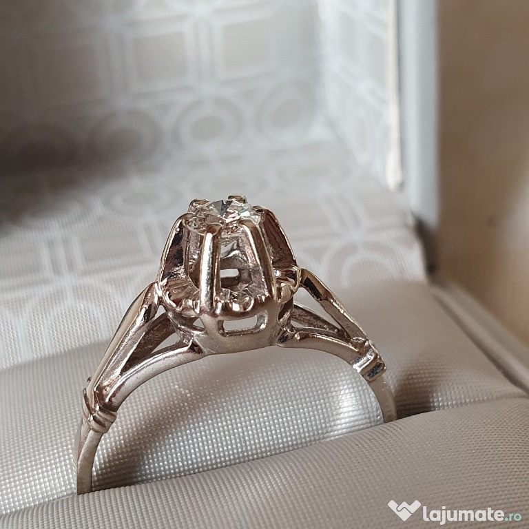 Inel vintage aur alb cu diamant natural VS 0.33ct