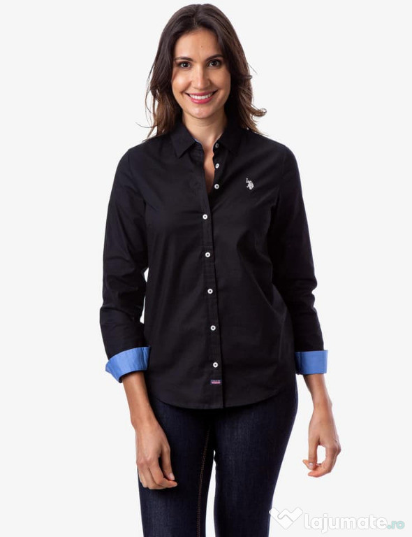 Camasa US Polo Assn pentru femei, negru cu albastru
