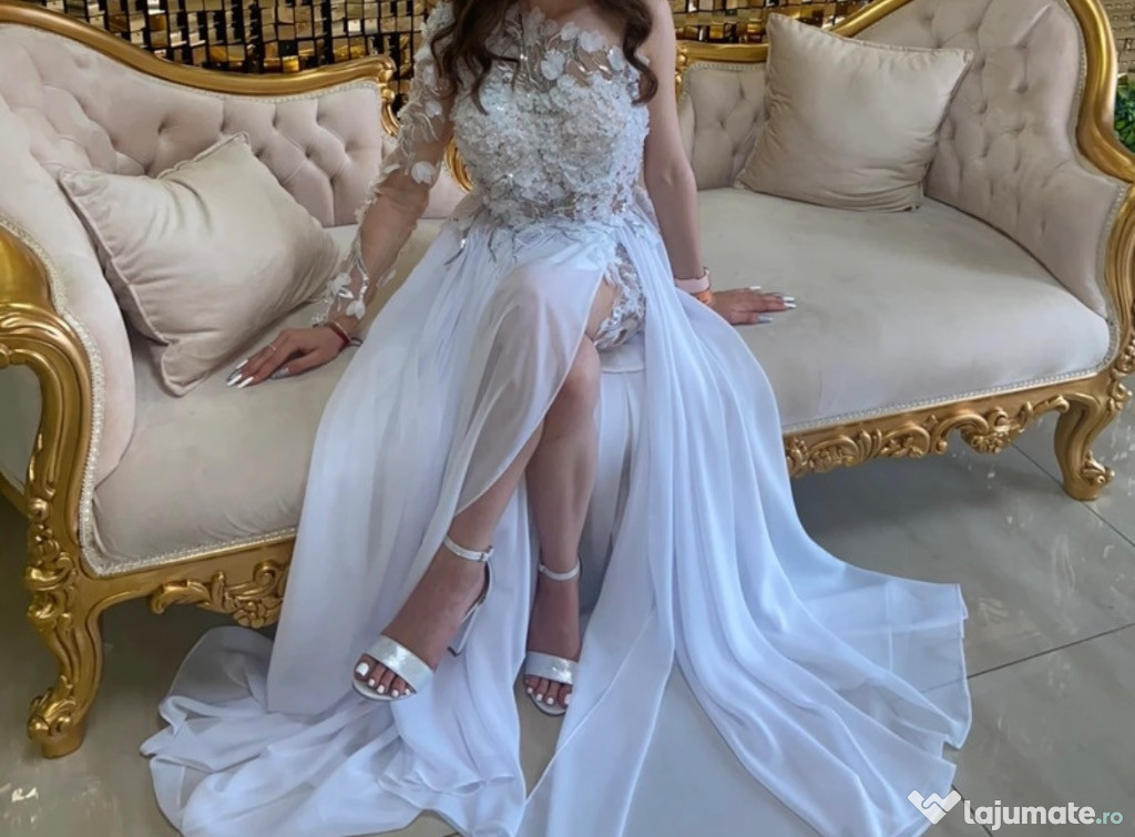 Rochie albă elegantă din voal- XS