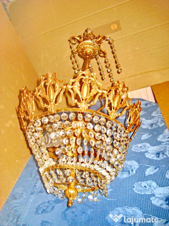 8366-Candelabru Baroc bronz aurit Franta sticle gen cristal.
