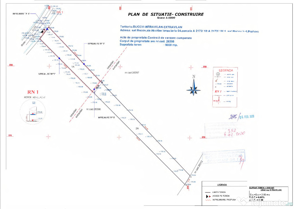 Teren 5000 mp deschidere 20 m la stradă asfaltată