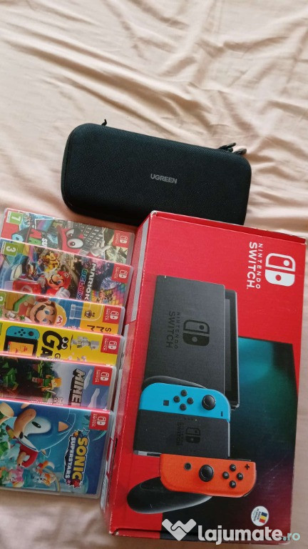 Nintendo Switch Red and Blue cu jocuri și husă