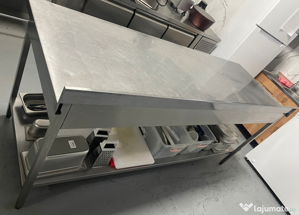 Vând masă din inox profesională HORECA – 200 x 85 cm