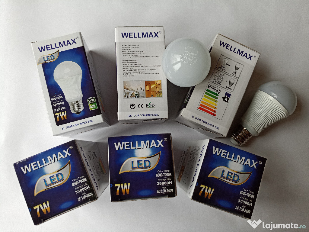 Pachet 5 becuri cu led, radiator aluminiu, 35000H, 100-240V, 7W, 500lm
