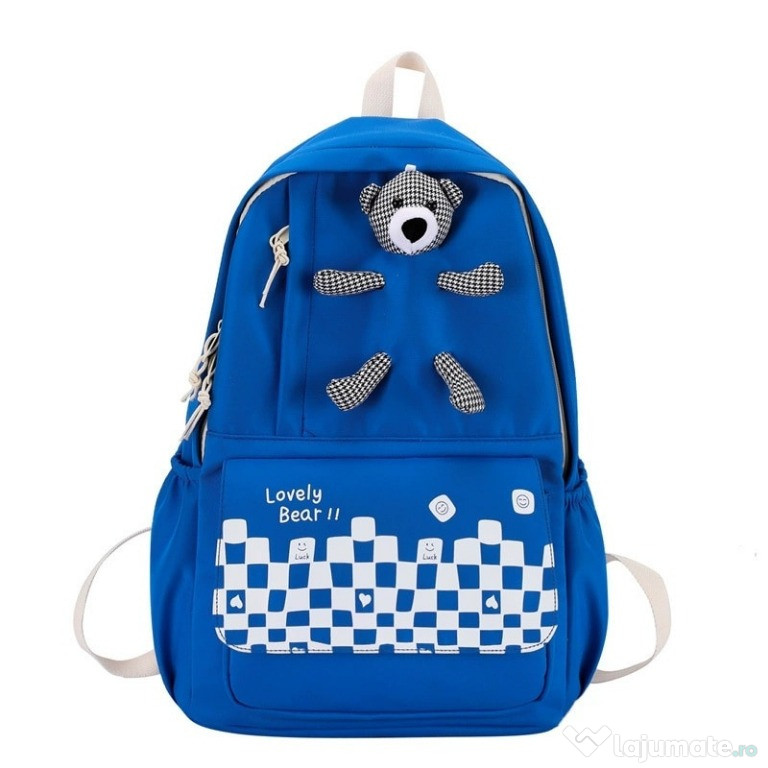 Ghiozdan Scoala, NEVERMORE, lovely bear, 45 x 29 x 14 cm, Albastru
