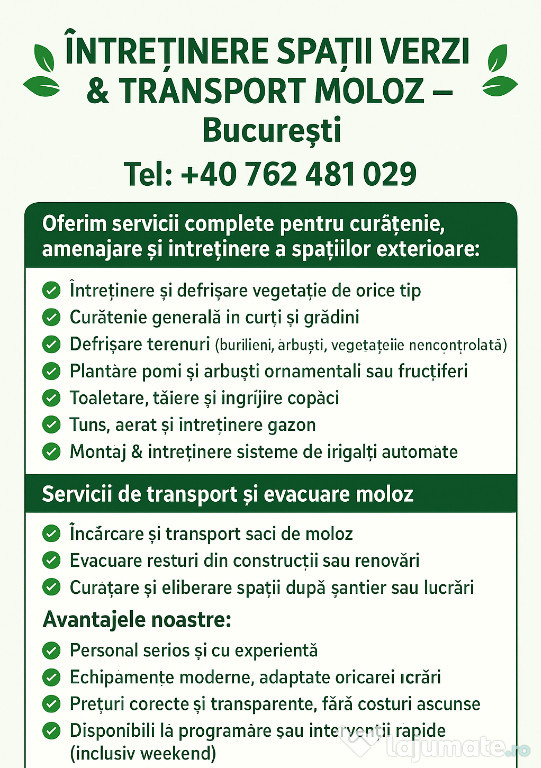 ???? Întreținere spații verzi & Transport moloz – București ????
