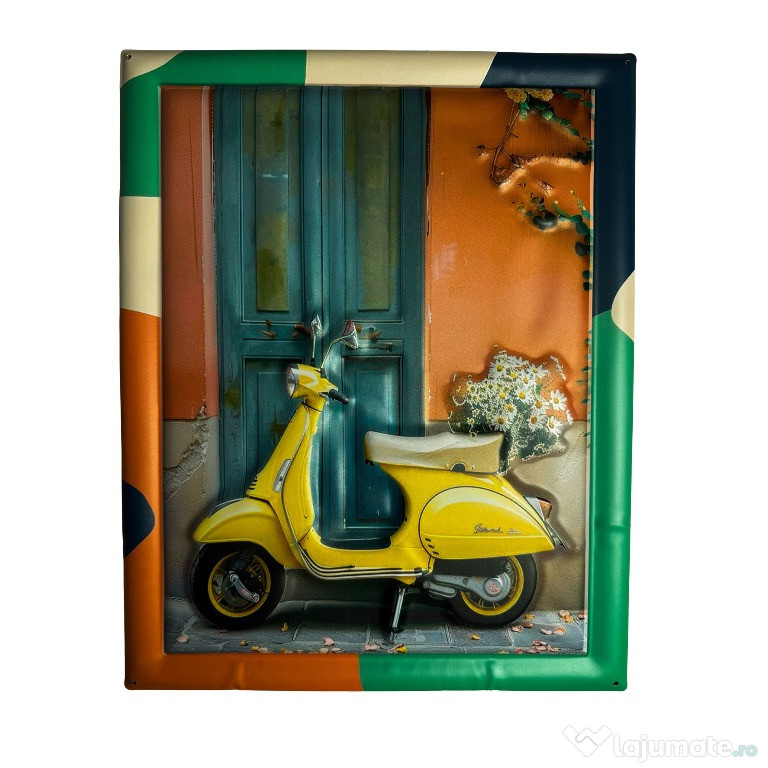 Retro Scooter Metal Wall Art – Colorful Frame Design