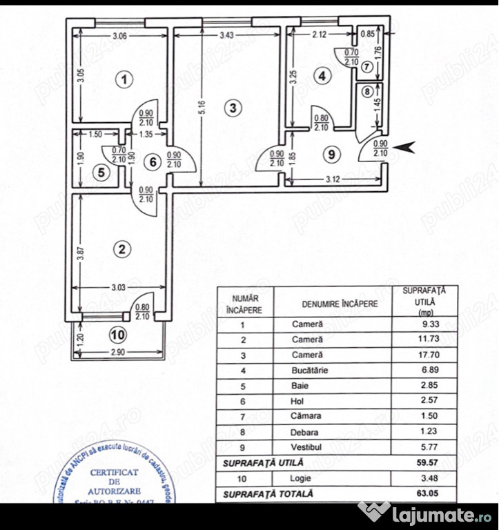 Închiriez apartament 3 camere