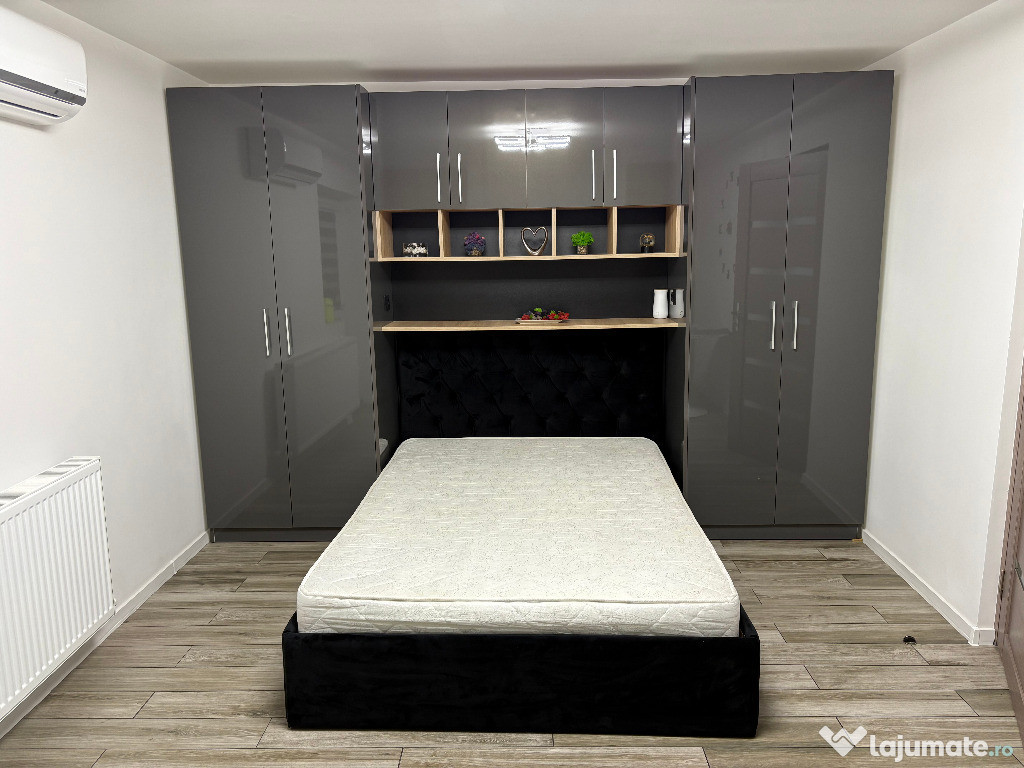 Mobila dormitor MDF completa cu pat tapitat