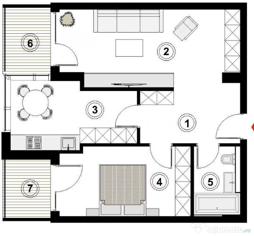Apartament 2 camere decomandate, 2 balcoane, intermediar, zo