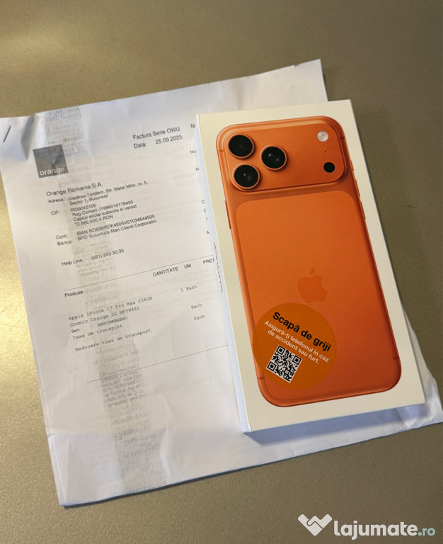 Iphone 17 PRO MAX 256gb cosmic orange sigilat + Factura RO
